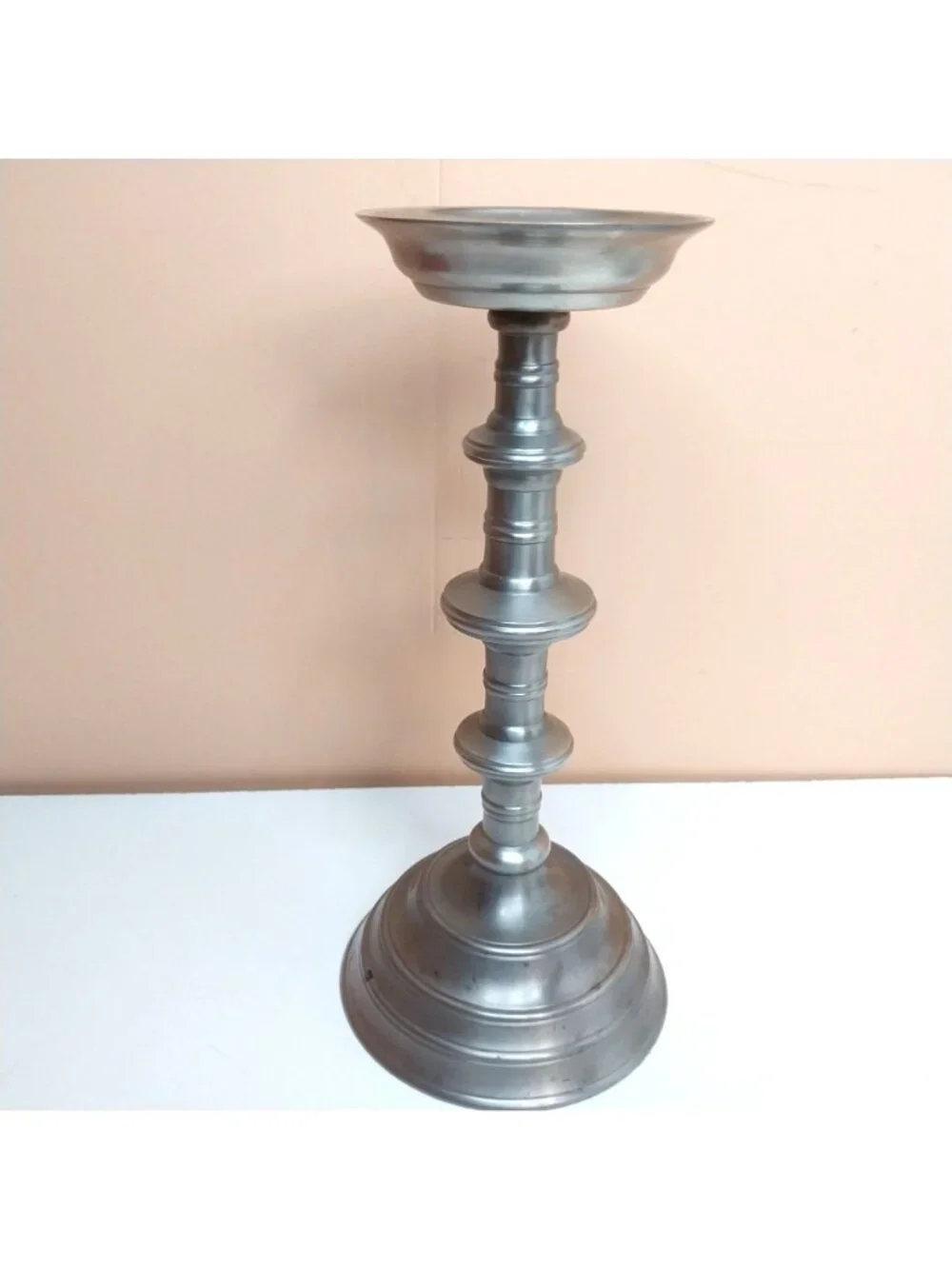 Vintage Silver Pillar Candle Holder Balustrade Polished Silver Metal 12
